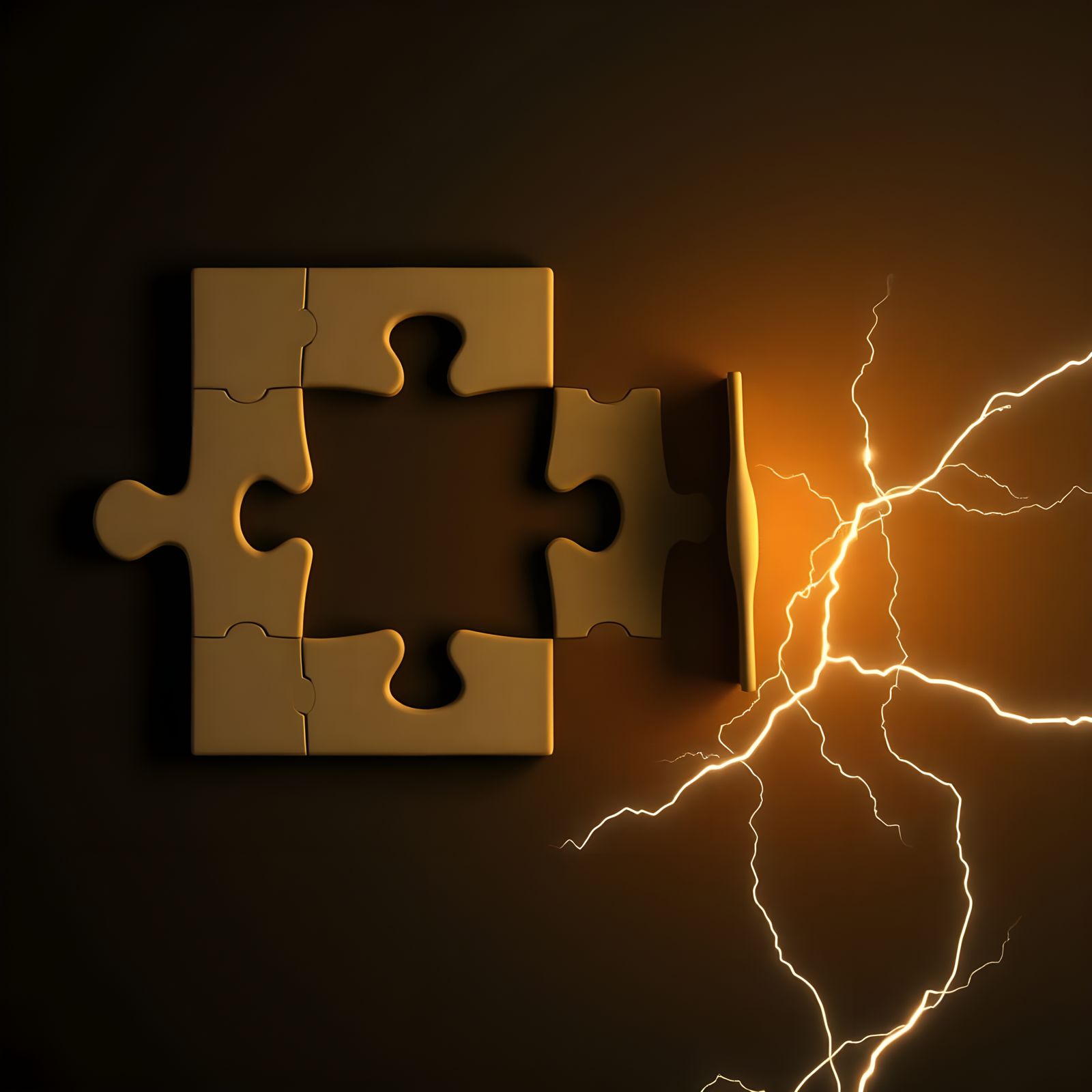 Electrified Female Figure in Dark Beige Puzzle Piece Art
