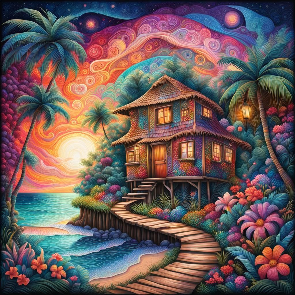 Beach Shack in Astral Garden: Visionary Art