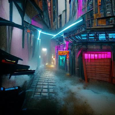 Neon Fantasy Alleyway in Cyberpunk Style