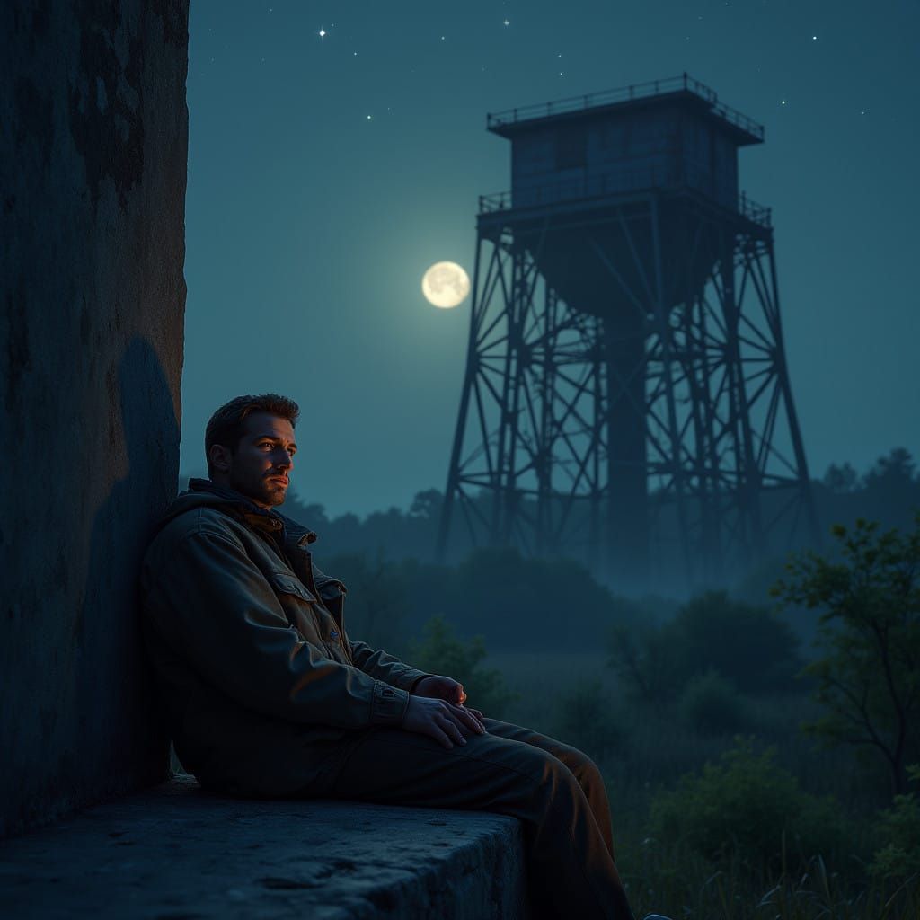 Father and Son Under Starry Night Sky