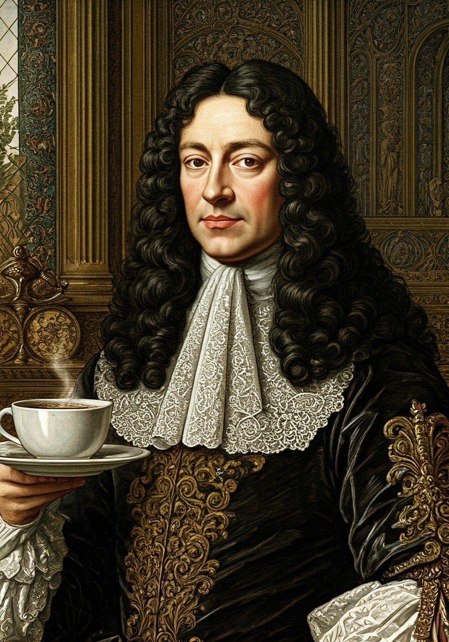 King Louis XIV's First Coffee, Hyperrealistic Portrait