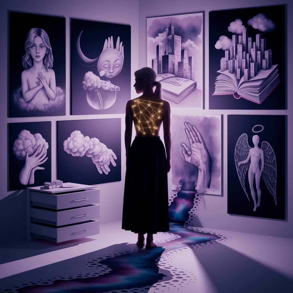 Surreal Studio Scene with Constellation Tattoo