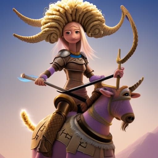 Female Knight Riding Sheep: 3D Digital Art