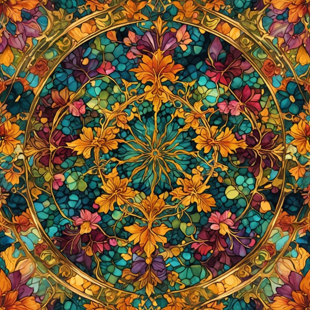 Kaleidoscopic Garden in Alcohol Ink Style