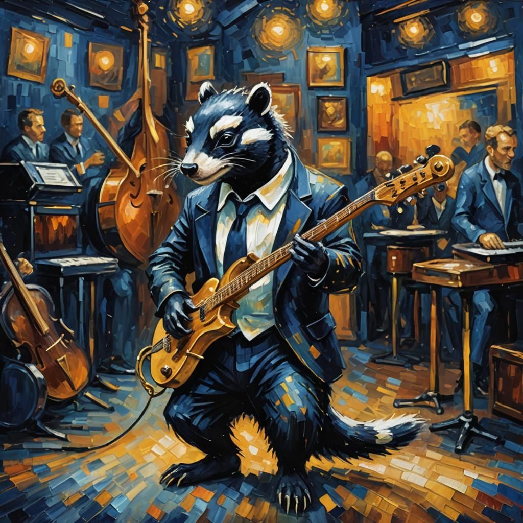 Skunk in Jazz Club as Expressionist Oil Painting