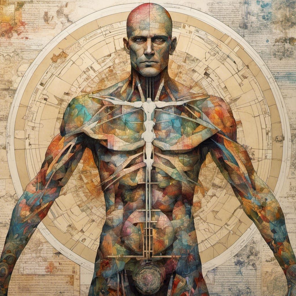Colorful Vitruvian Man Collage