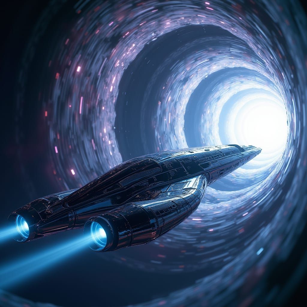 Sleek Spacecraft Bends Space-Time in Futuristic Rendering