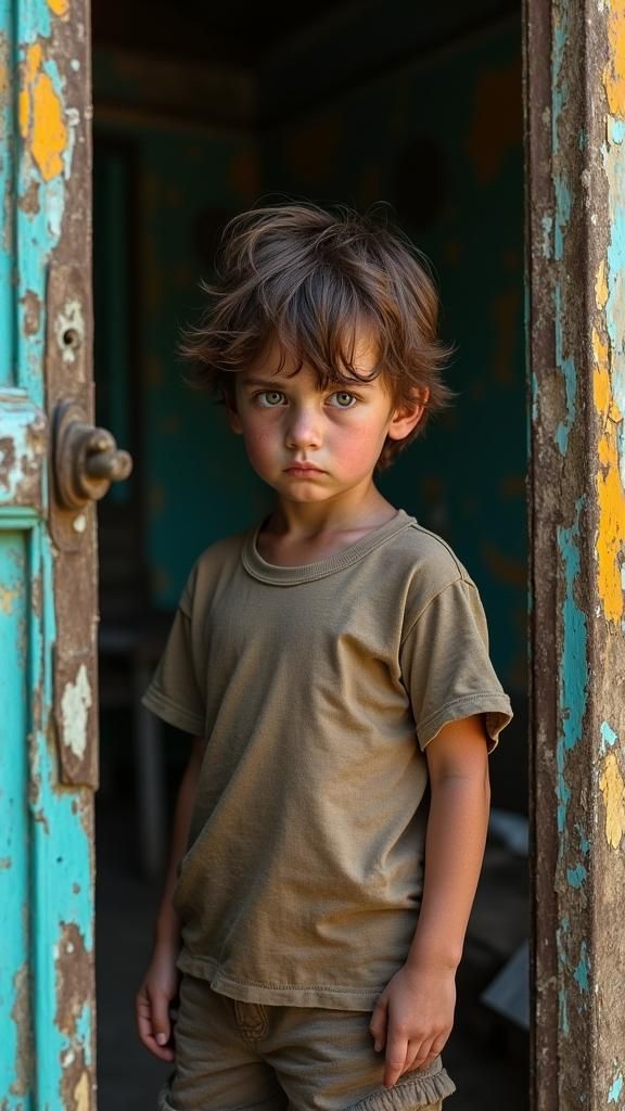 Angry Boy in Dilapidated House: Hyperrealistic Concept Art