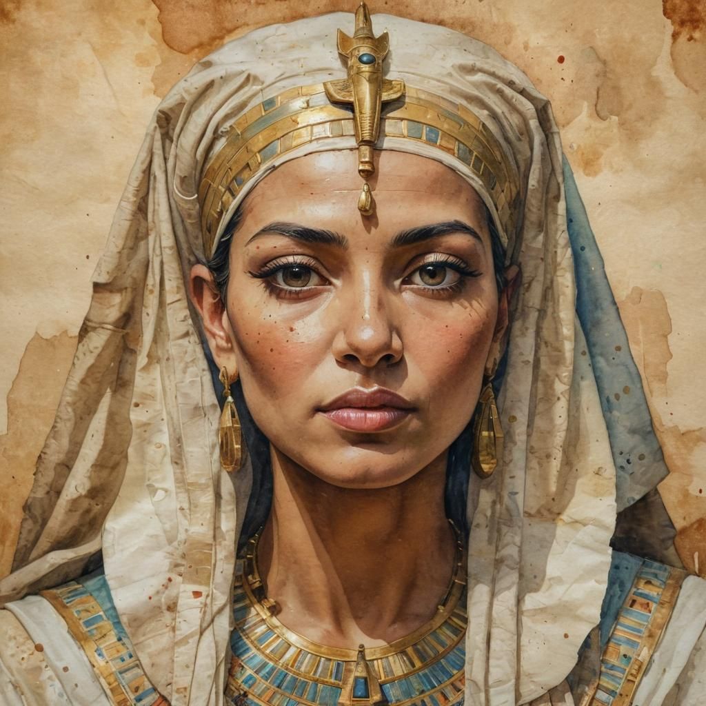 Egyptian Queen in Mysterious Watercolor Portrait