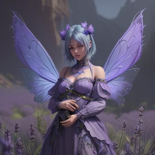 Fairy with Lavender and Teddy Bear, Digital Art