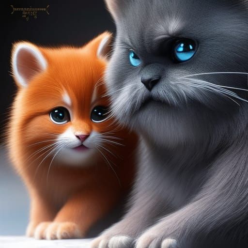 Adorable Kitten and Red Panda in Hyperrealistic Detail
