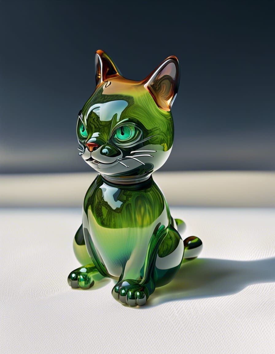 Beautiful Realistic Blown Glass Cat Photo in 3D