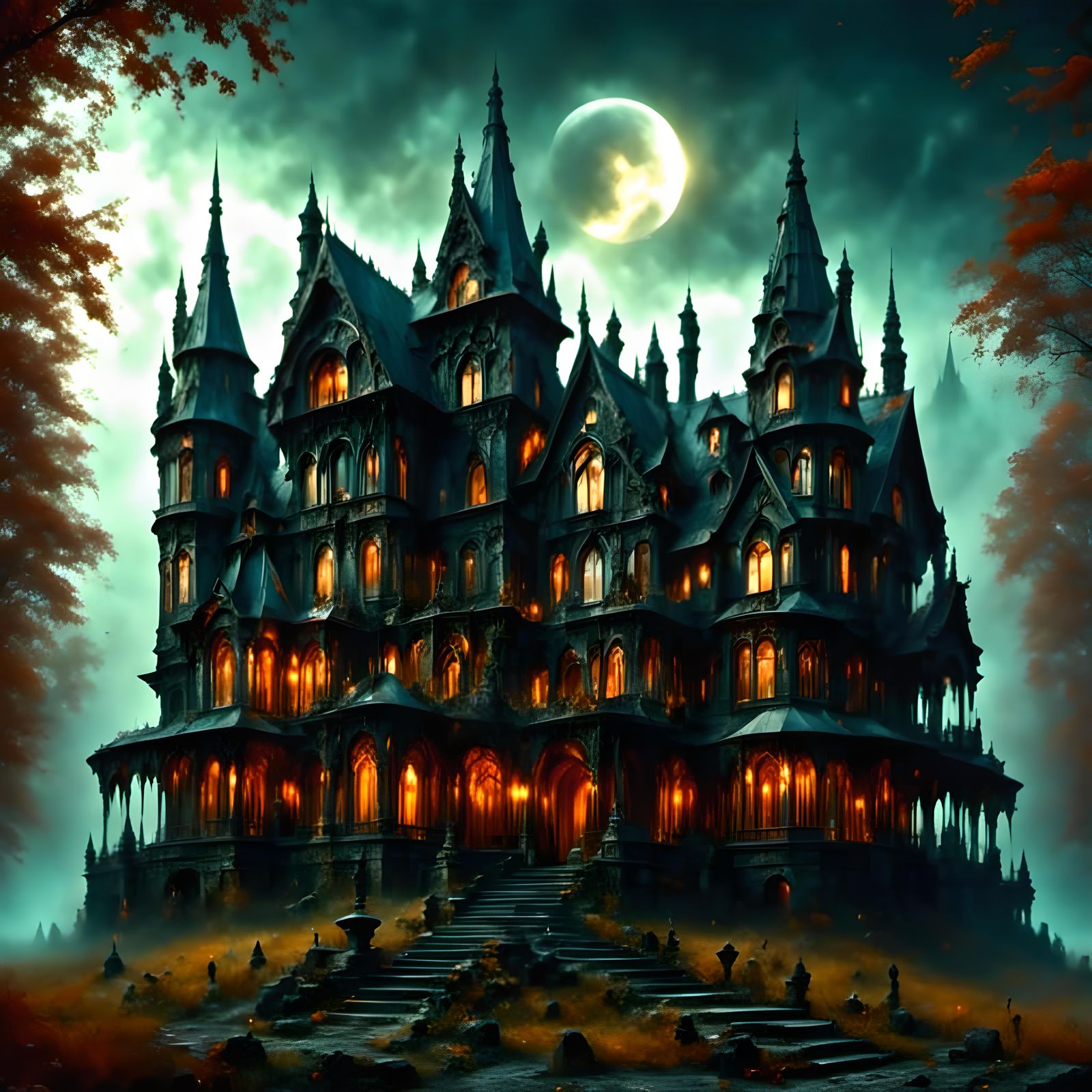 Gothic Queen Anne Mansion in Cinematic Lighting