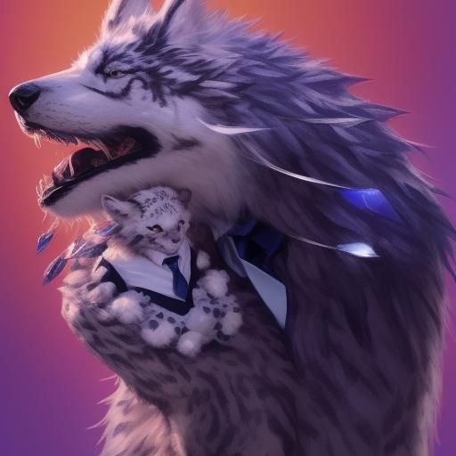 Arctic Wolf Holding Tiger Cub in Anime Style