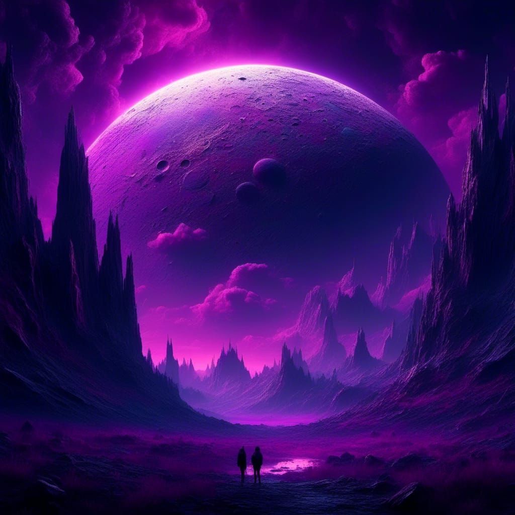 Purple Neon Crystal Moon: Digital Matte Painting