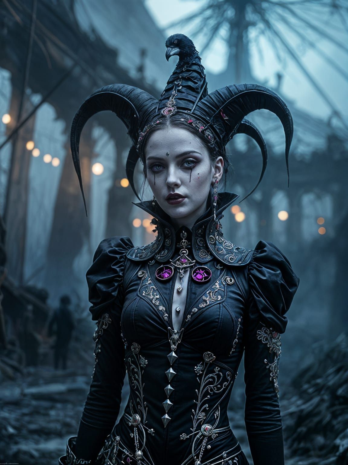 Dark Harlequin Female in Gothic Circus Style