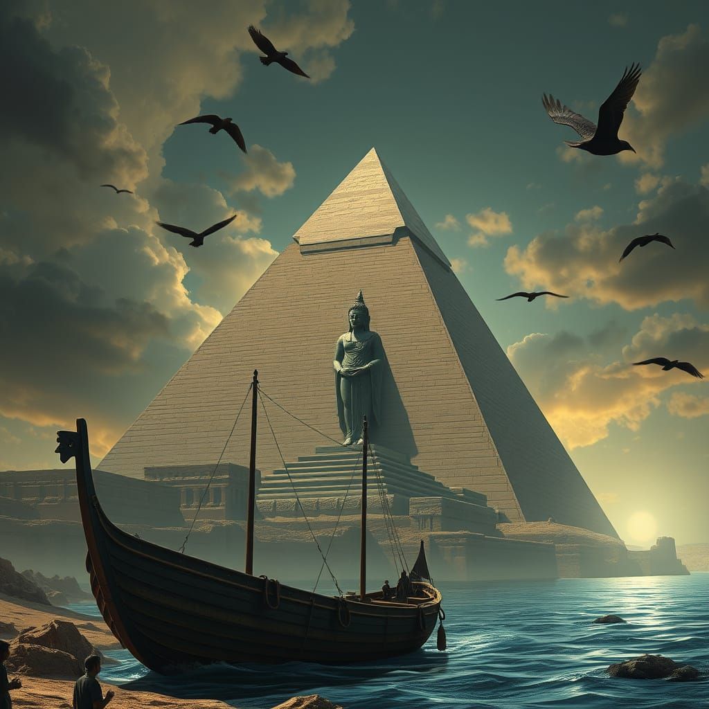 Buddha Statue Inside Giza Pyramid in Frazetta Style