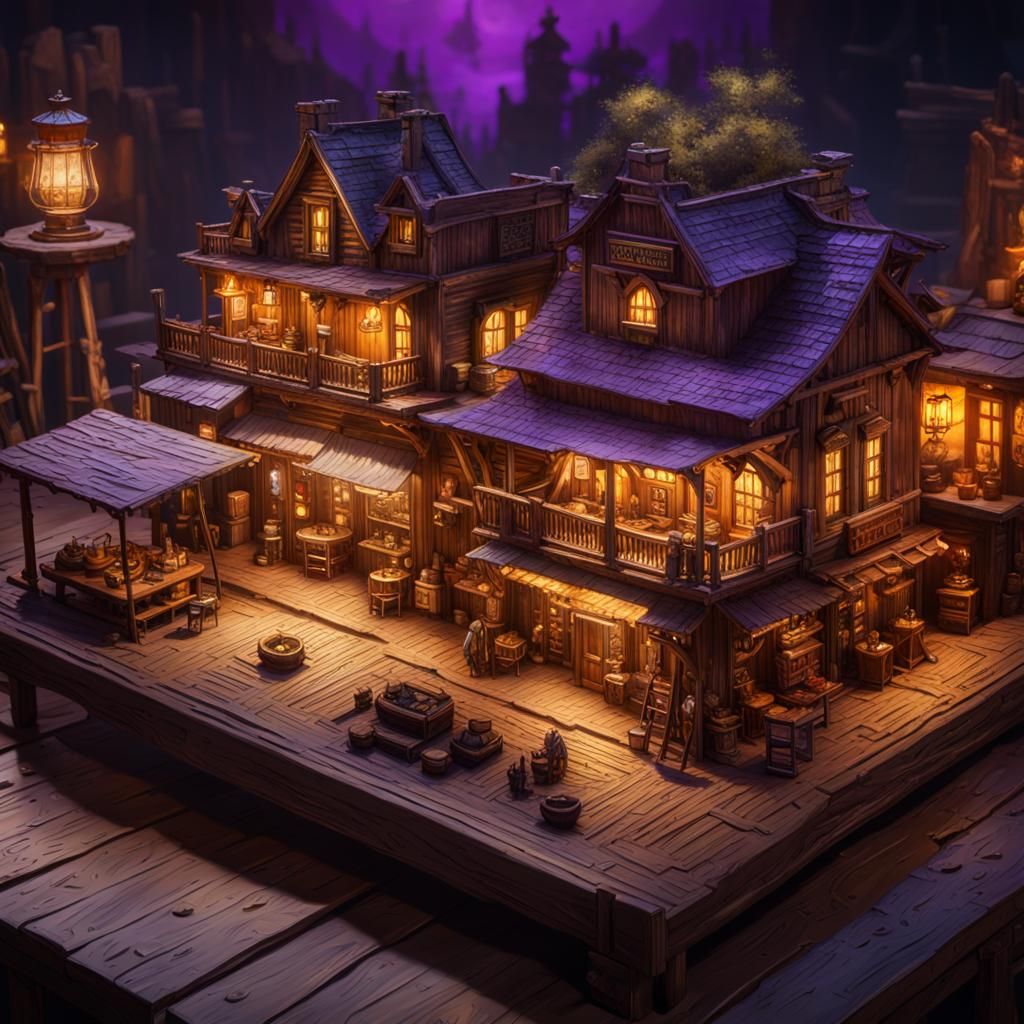 Miniature Wild West Town, Detailed Digital Art