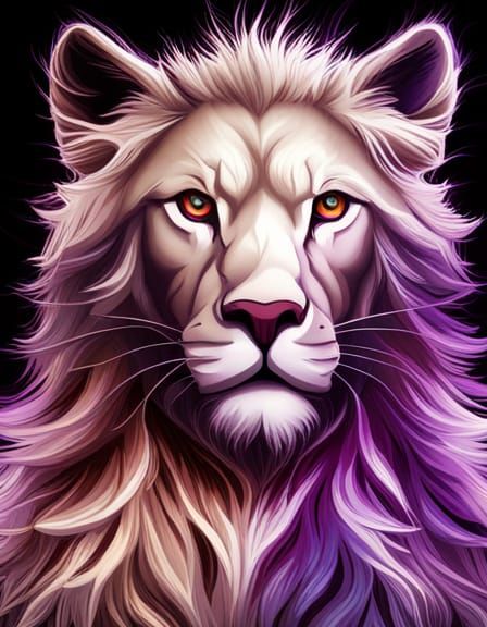 Mystical White Lion with Lavender Eyes, Digital Art