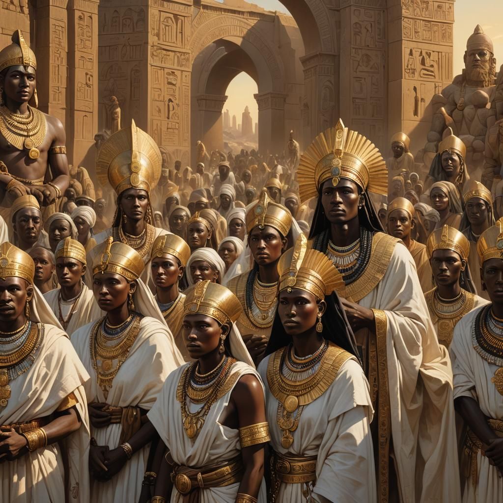 Nubian Citizens in Reverence Before Stone Gods