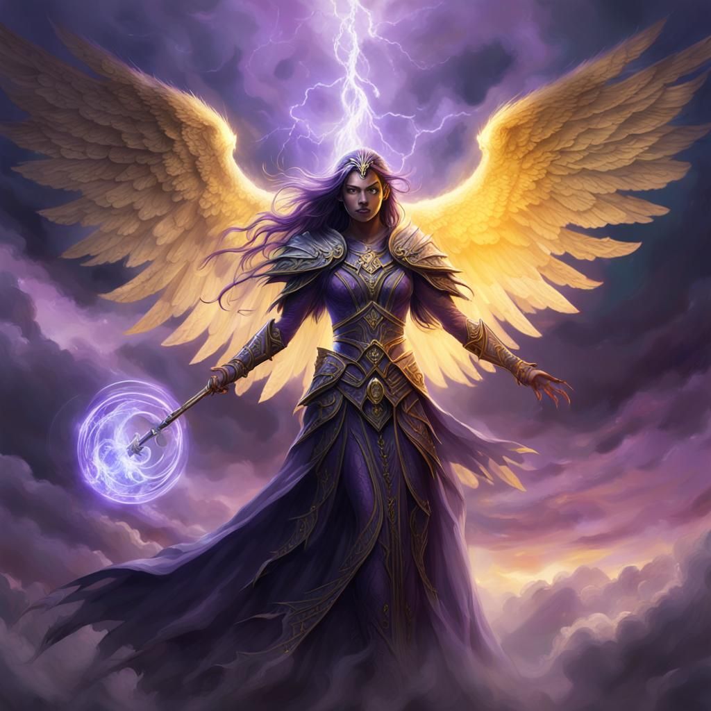 Winged Sorceress in Dark Fantasy Art Nouveau Style