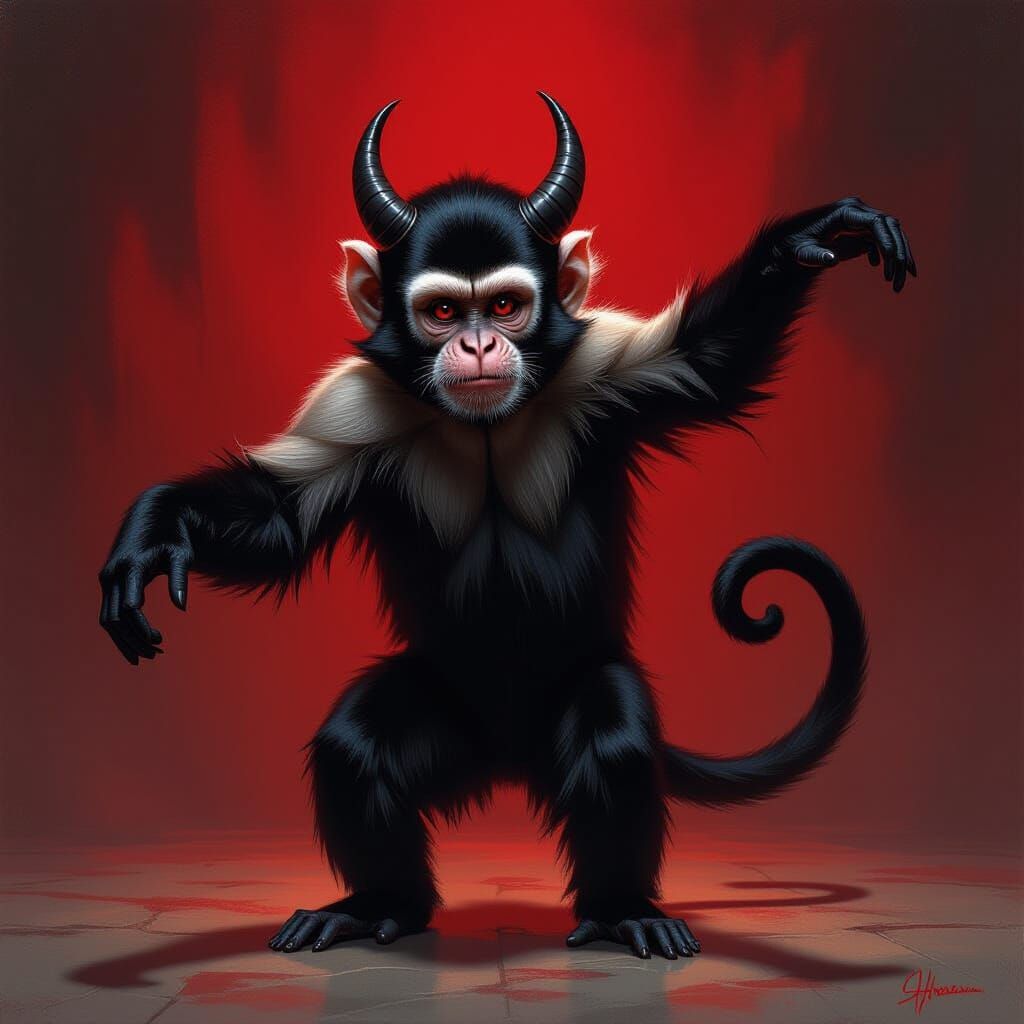 Devilish Capuchin Monkey in Dramatic Ballet Pose