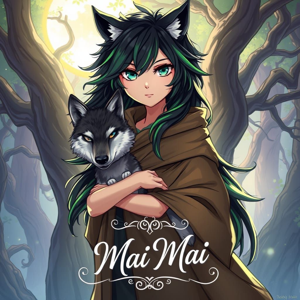 Wolf Girl in Mystical Forest with Loyal Pet