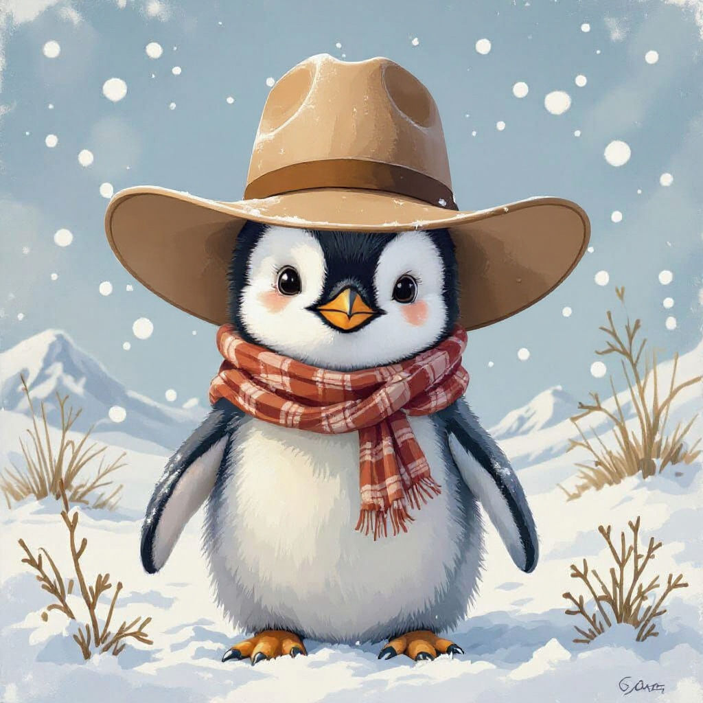 Baby Penguin in Cowboy Hat Digital Art