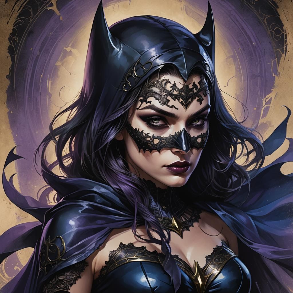 Dark Fantasy Batman Woman Portrait in Comic Art Style