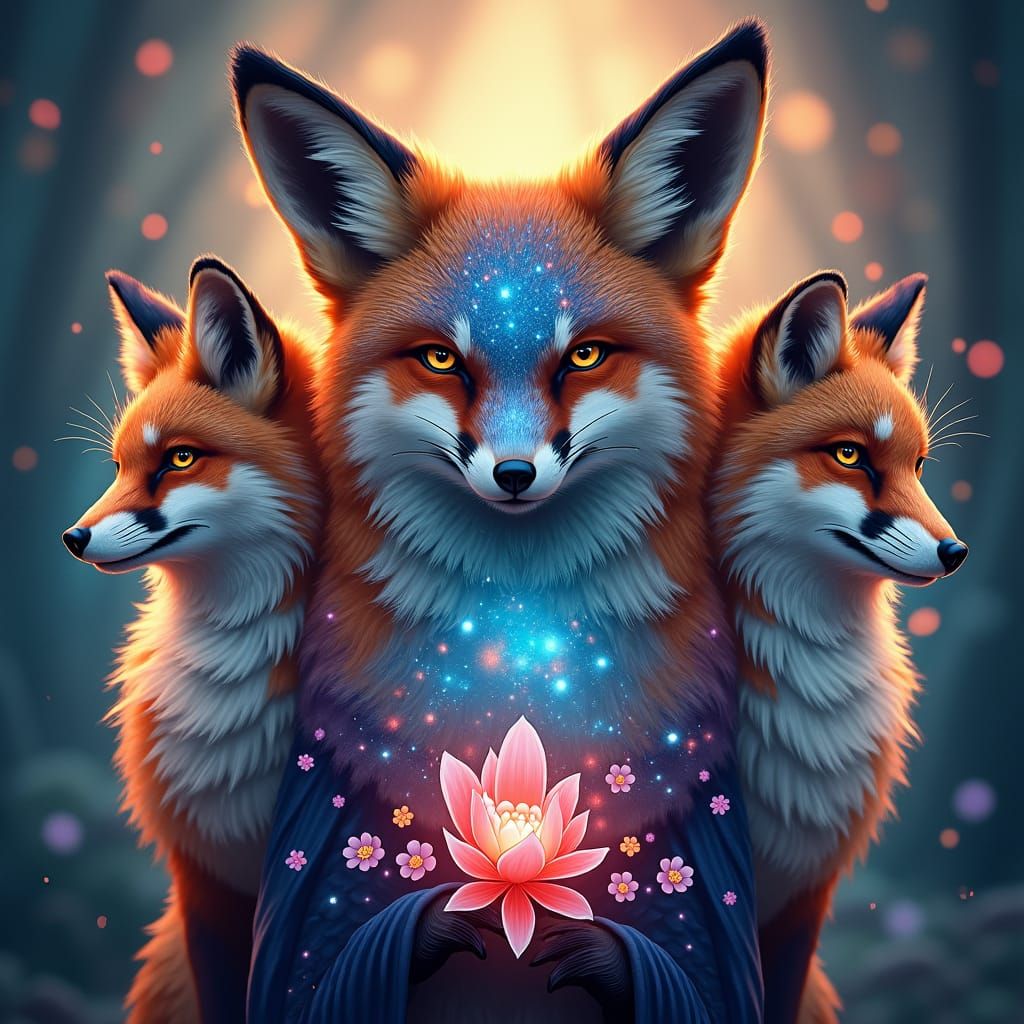 Whimsical Animal Portraits with Abstract Galaxy Elements