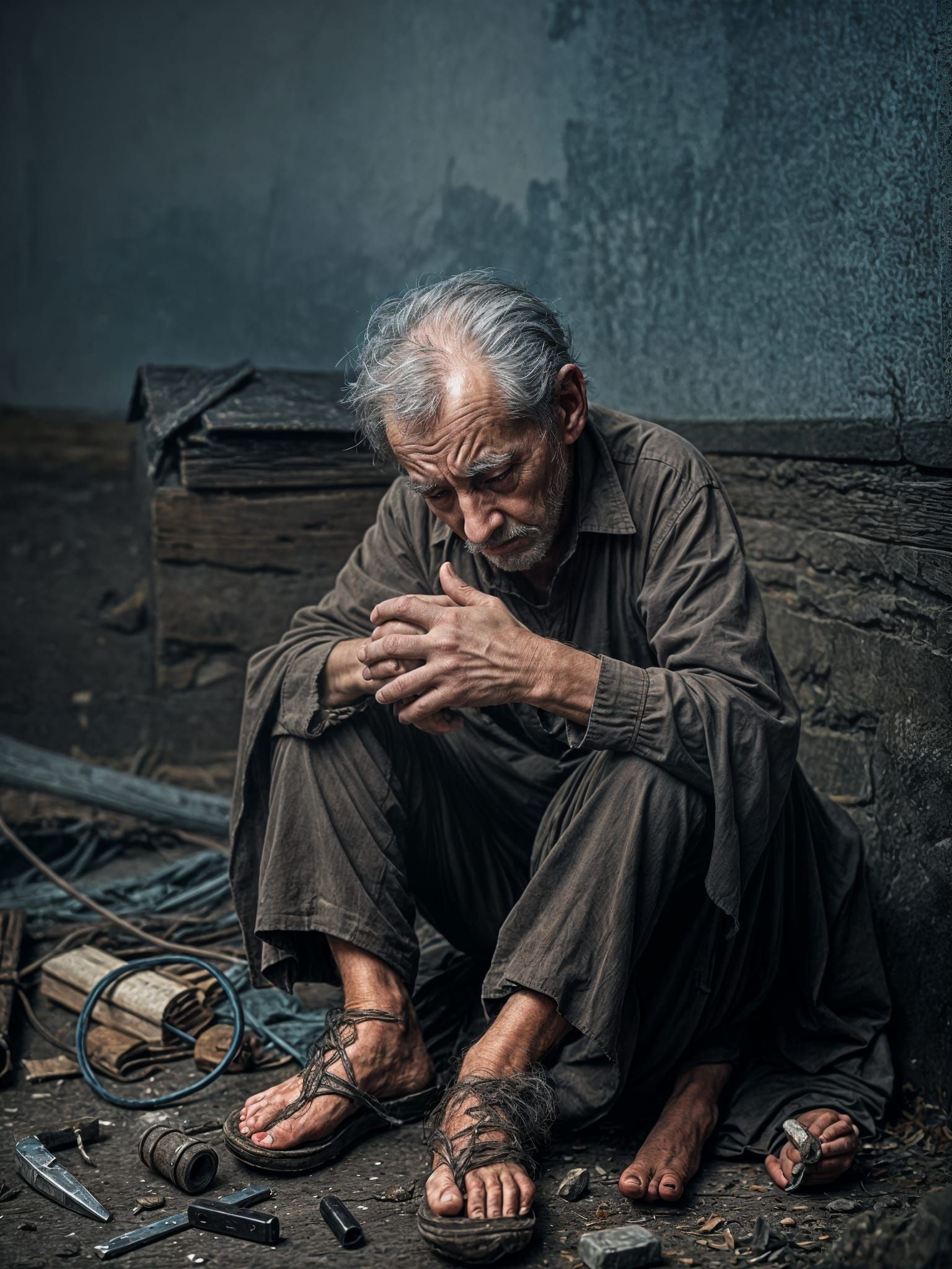 Old Man Portrait Conveying Sorrow and Despair