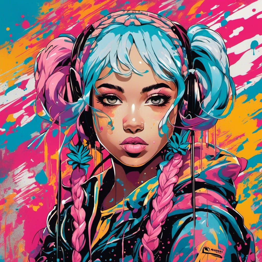 Colorful Graffiti Portrait of a Cute Girl