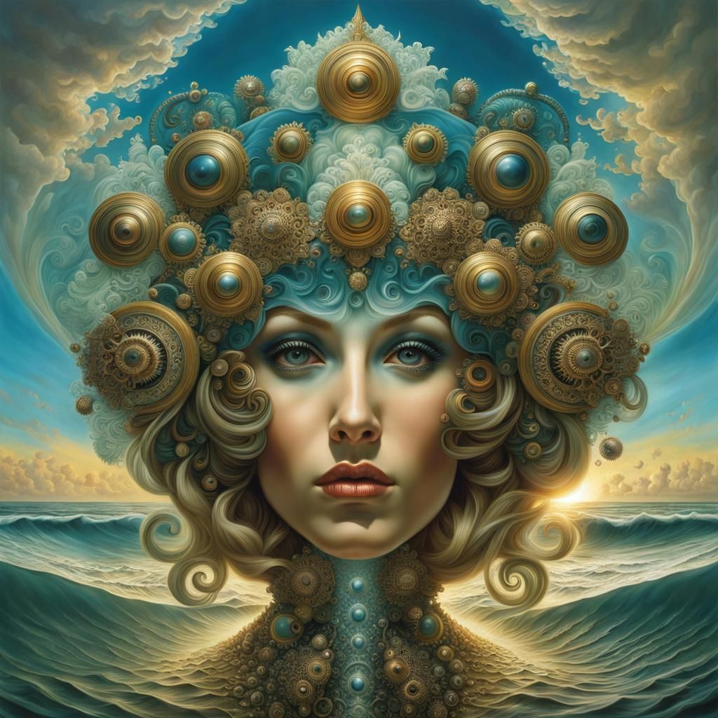 Ocean Waves Fused Humanoid Fractal Face