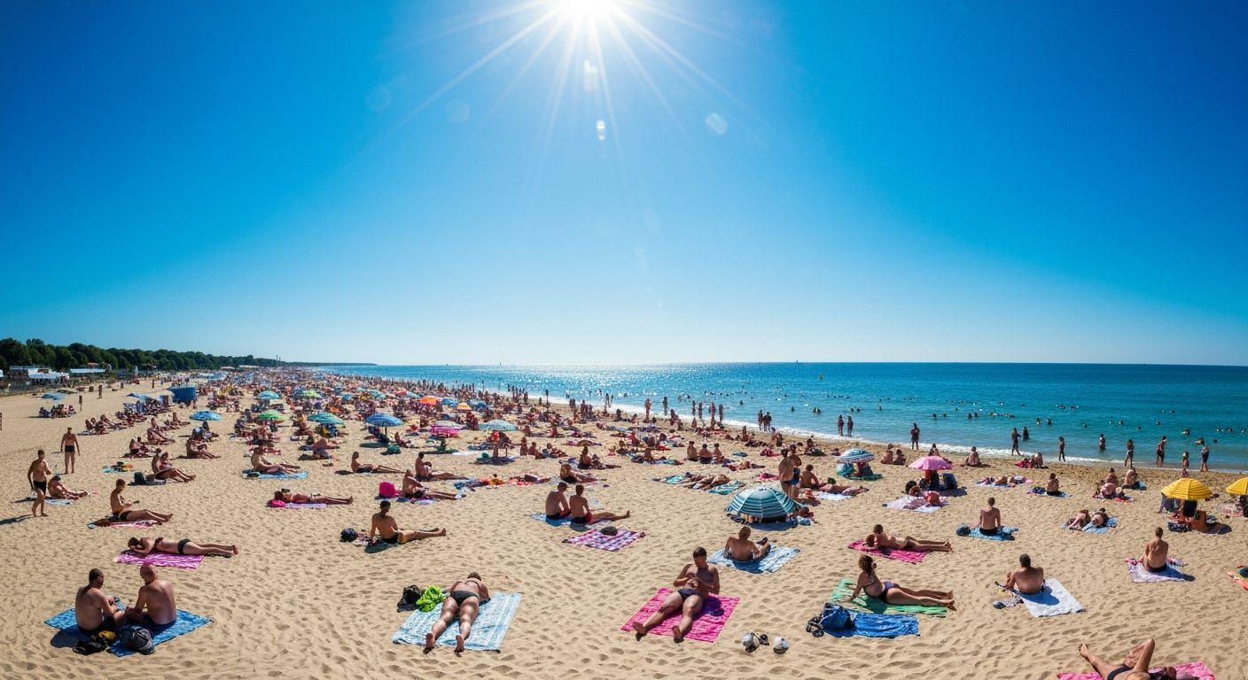 Crowded Beach Scene From Above