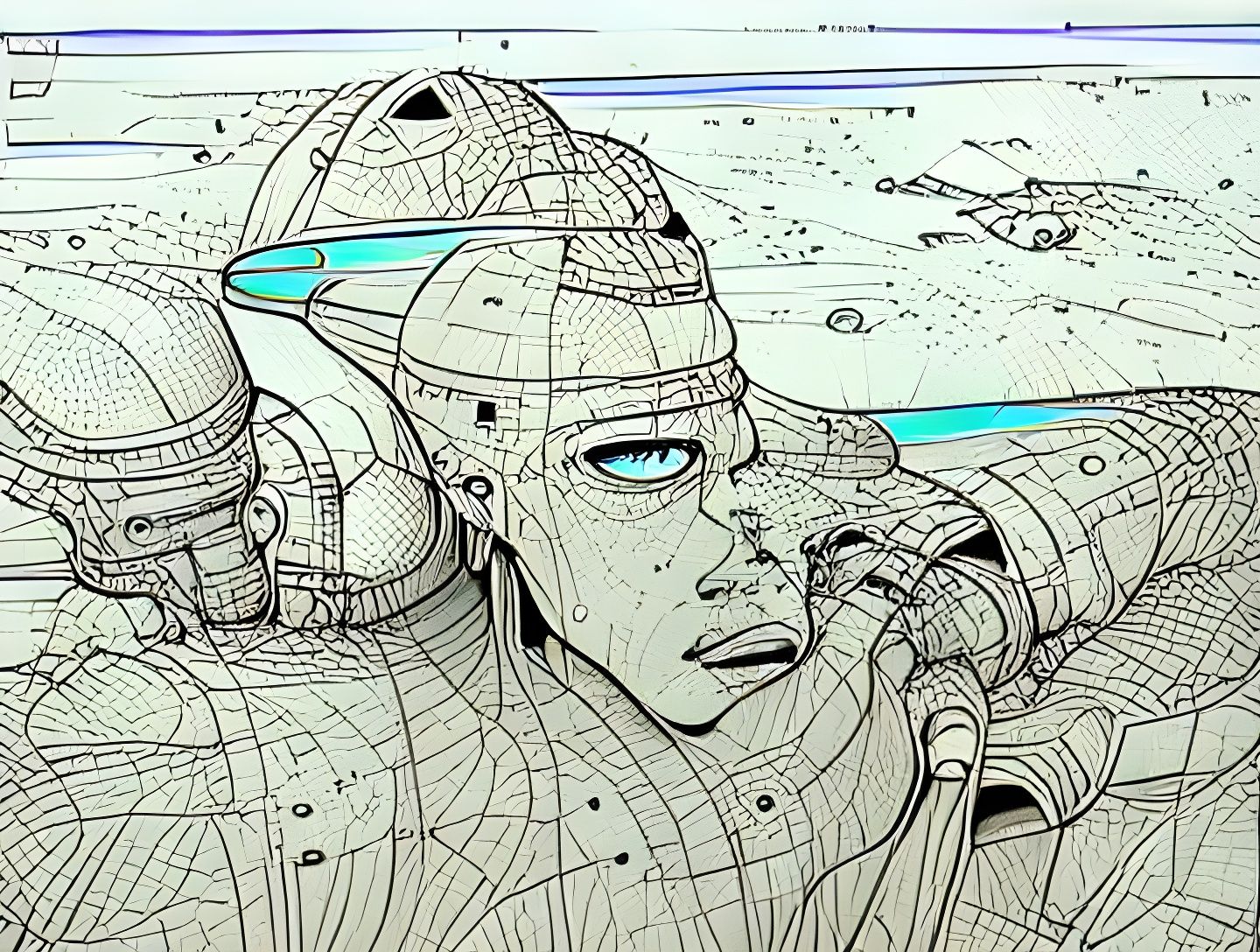 Sci-Fi Line Art Drawing in Moebius Style