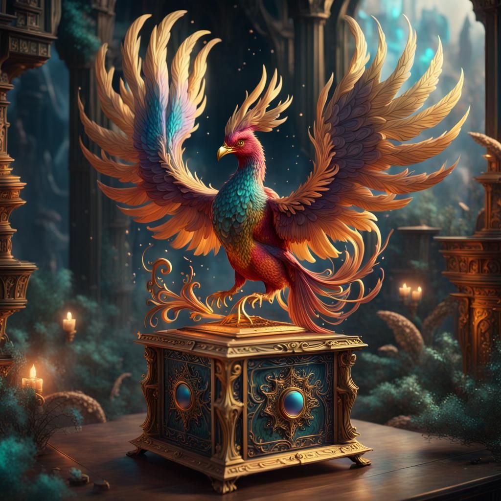 Enchanted Phoenix Music Box: Fantasy Concept Art