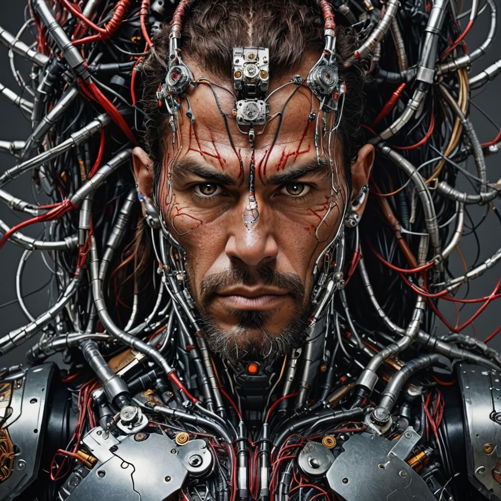 Cyberpunk Cyborg Portrait with Intricate Metal Armor