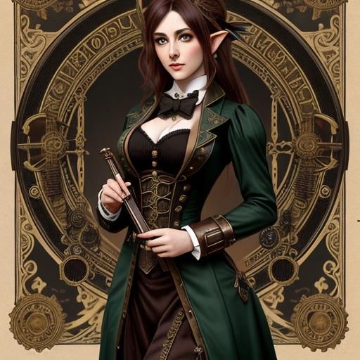 Steampunk Half-Elf Bard in Victorian Setting