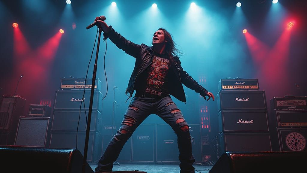 Electric Rockstar Unleashes Fury on Dimly Lit Stage