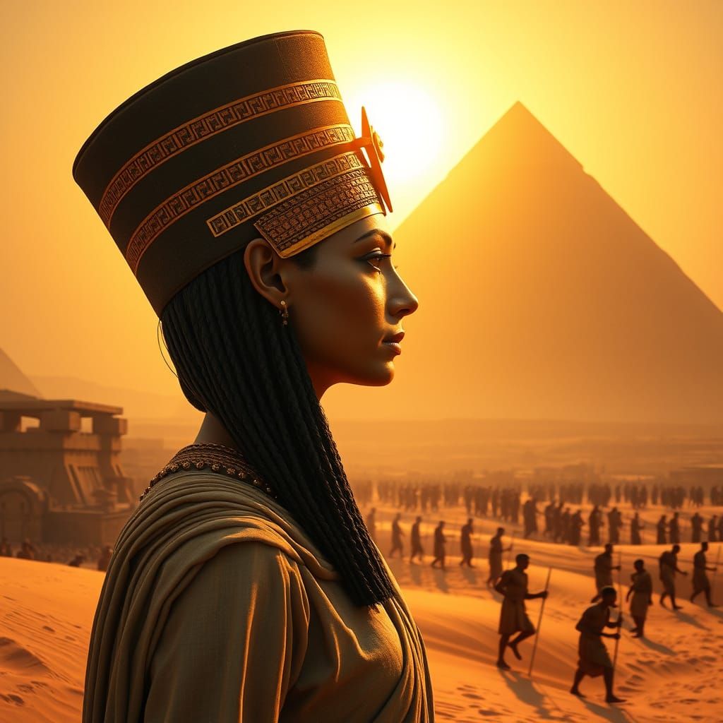 Ancient Egyptian Queen Amidst Pyramid Construction
