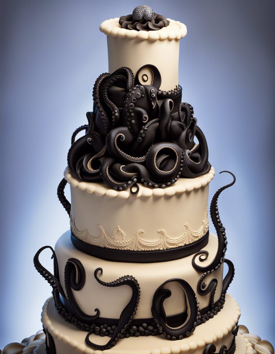 Hyperrealistic Octopus Cake with Black Fondant