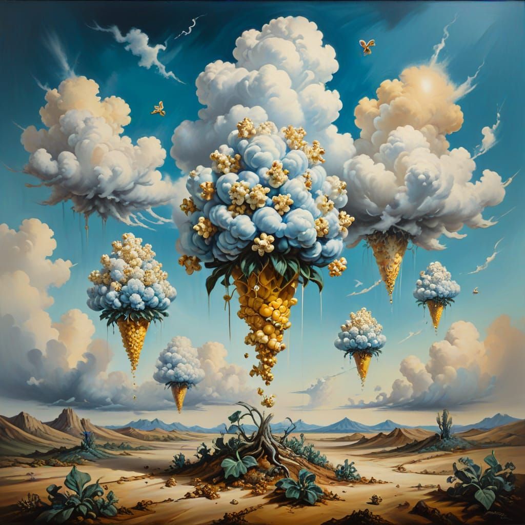 Surreal Popcorn Landscapes in Melting Oil on Canvas