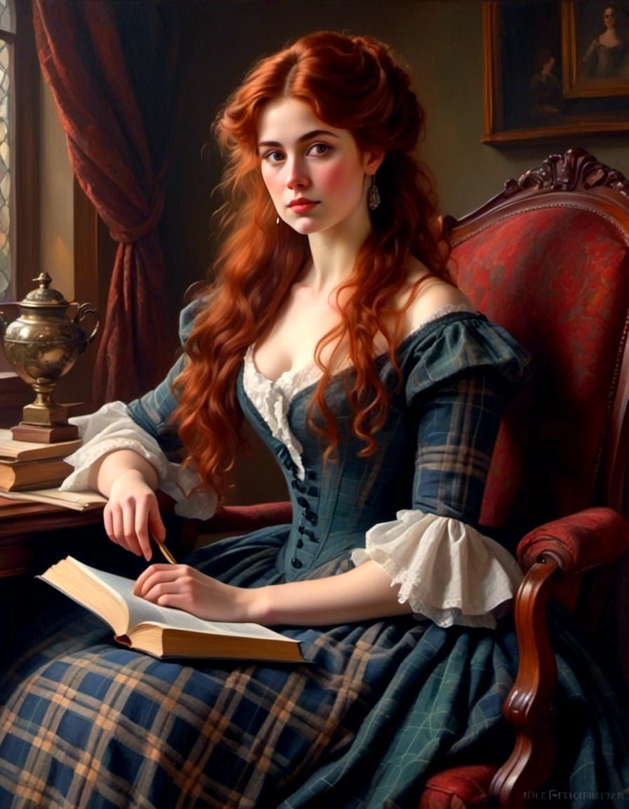 Victorian Woman Reading in Parlor, Mystical Portrait