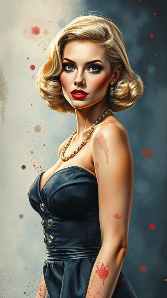 1950s Pin-Up in Whiskey-Watercolor Surrealism