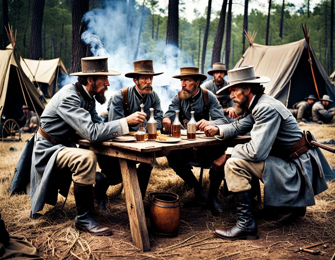 1860s American Civil War : Scene of Confederate life in their camp