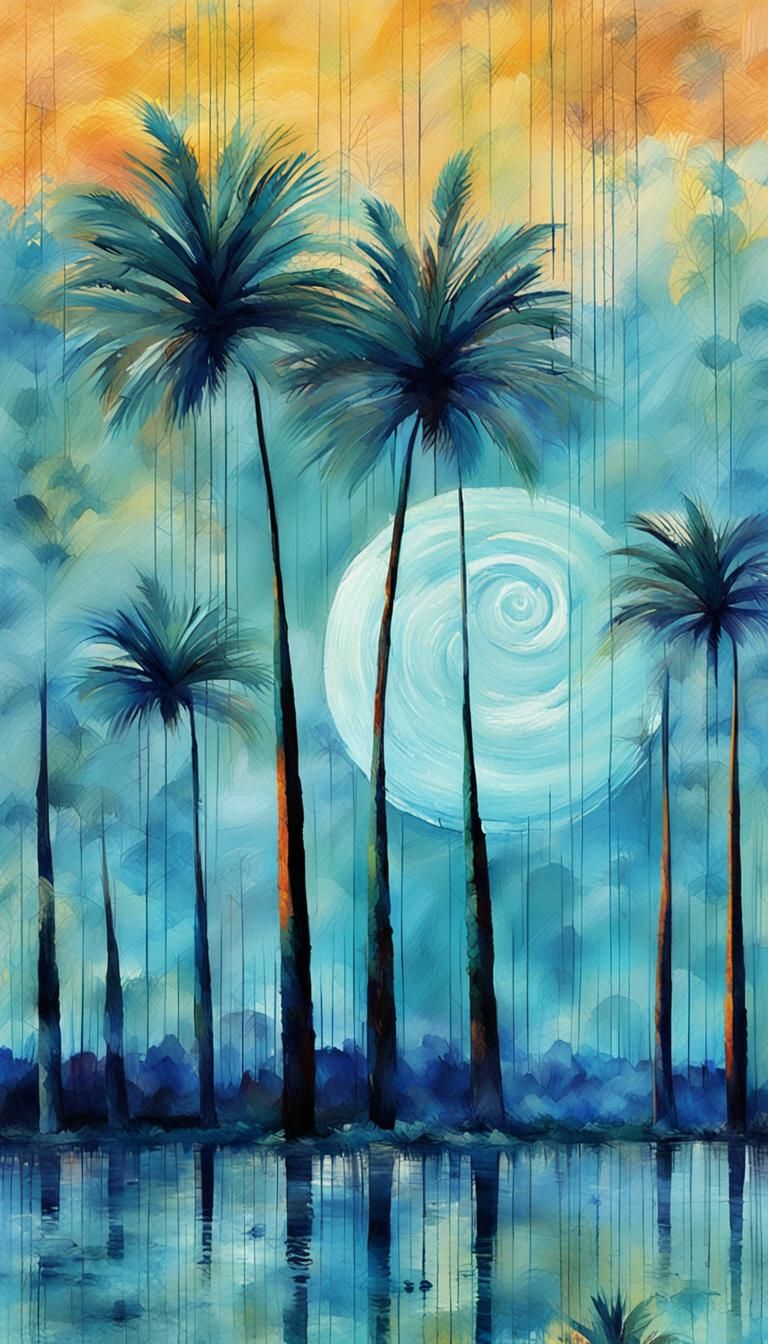 Dreamlike Palm Trees in Art Brut Style