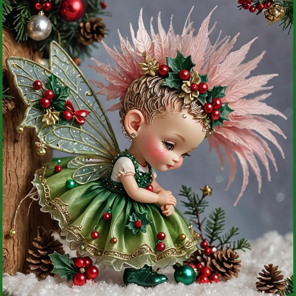 Festive Christmas Fairy with Iridescent Wings