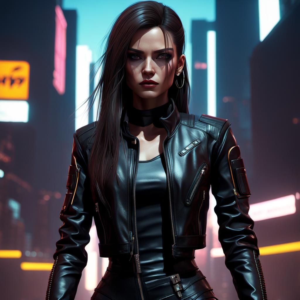 Cyberpunk Latina Girl in Leather Catsuit