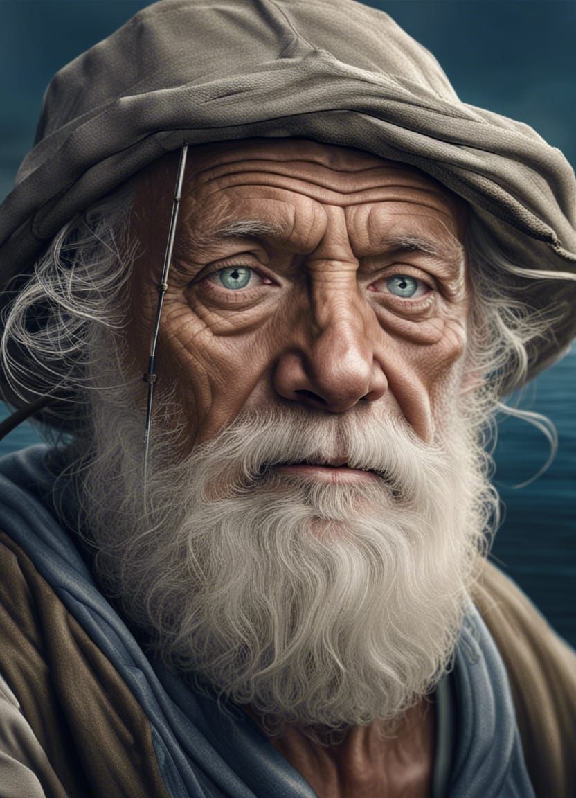 Detailed Portrait of an Old Fisherman in 8k