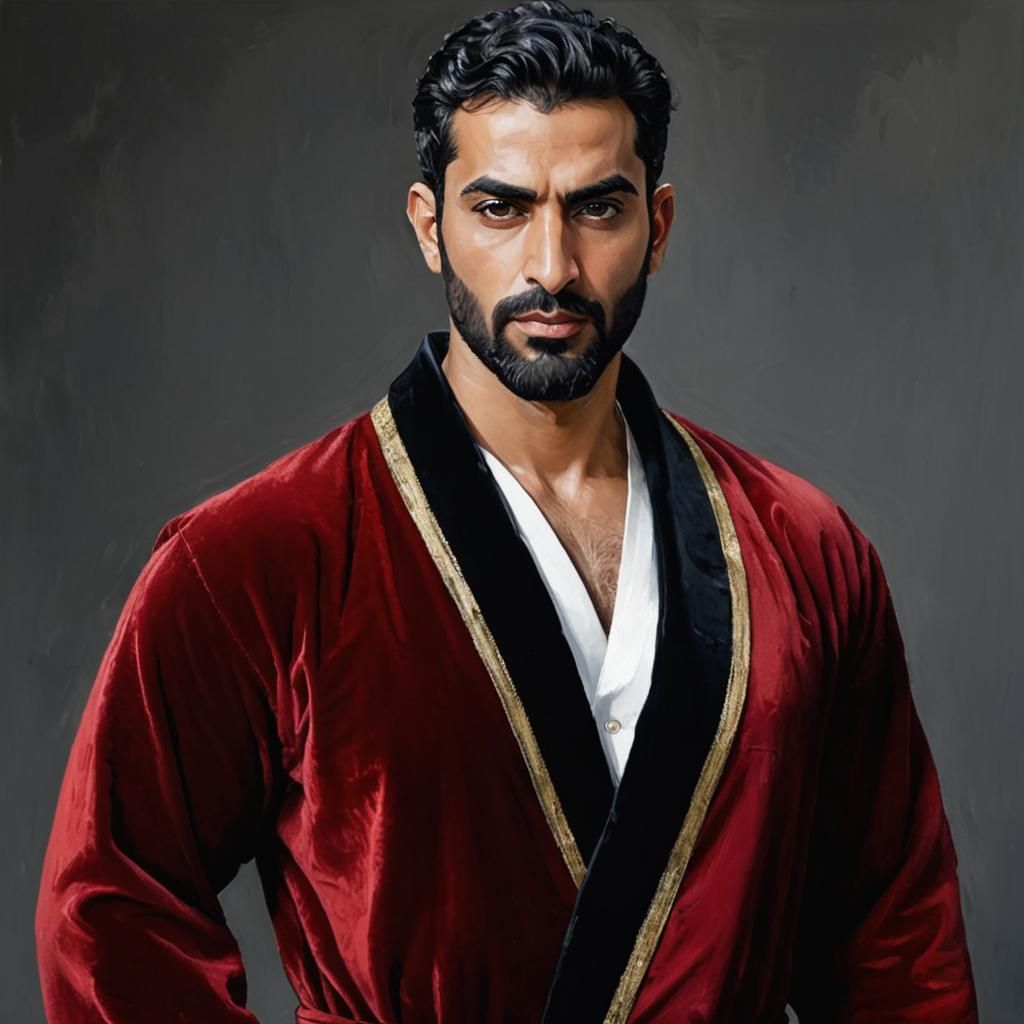 Neo-Impressionist Portrait: Man in Red Velvet Robe